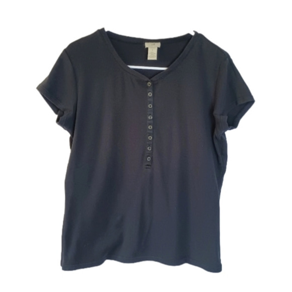 J Jill Cotton Tee Small Silk Trim Detail Black - Picture 1 of 8
